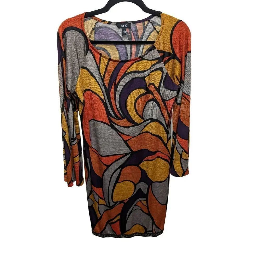 MSK Dress Earth tones Geometric Design Knee Length Women's Size Small